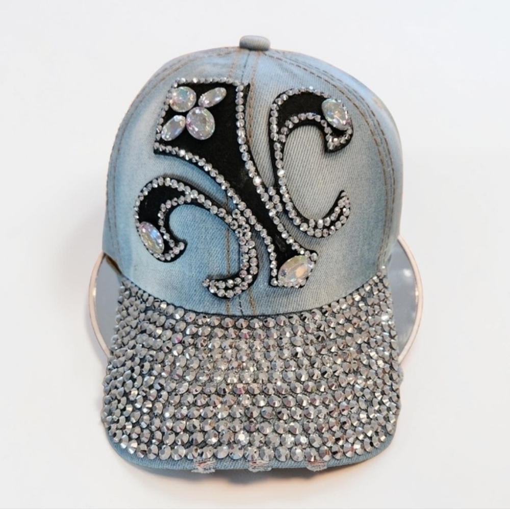 Light Denim Cap with Rhinestone Embellishments